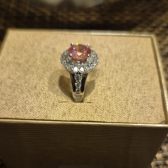 JTV Pink and Silver Halo Ring - Picture 2 of 2